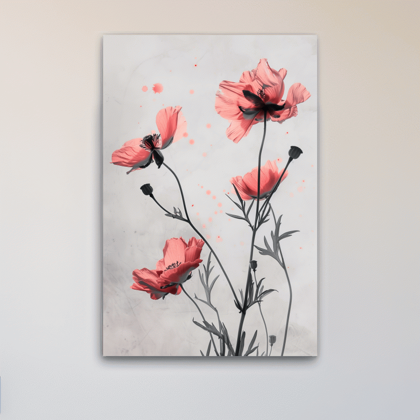 Pink flower artwork, minimal floral wall art