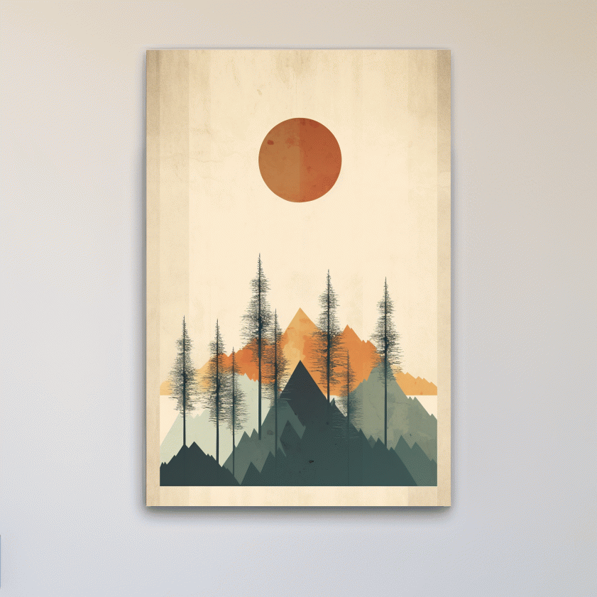 Minimal art of mountains and forest scenery