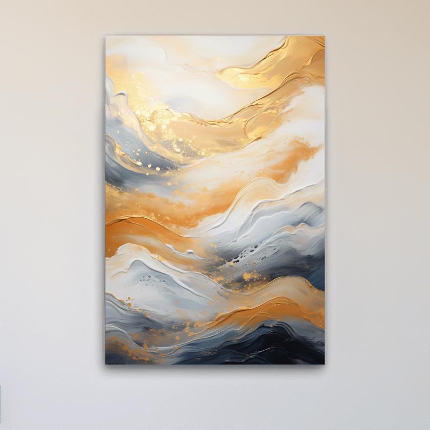 Gold White Marble Swirl Abstract - Modern Alcohol Ink Wall Art