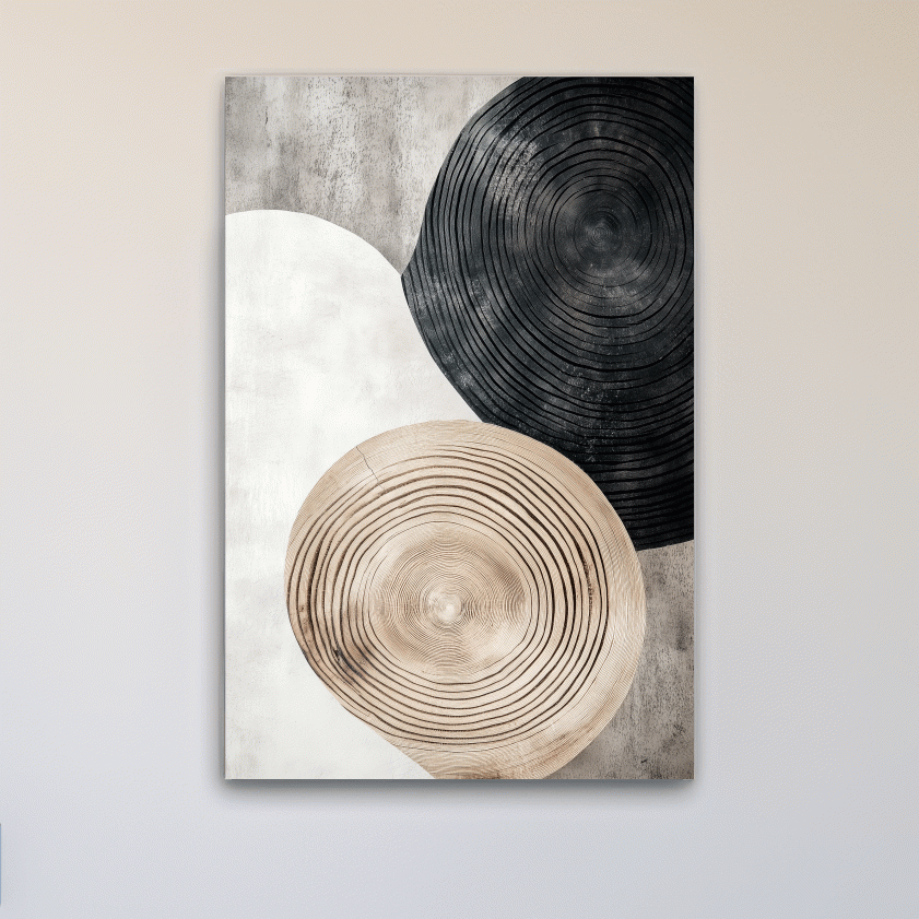 Concentric circle wood grain wall art, bohemian rustic style