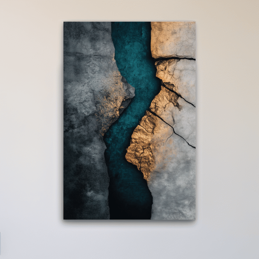 Teal River Canyon With Cracked Stone Texture - Modern Abstract Geode Wall Art