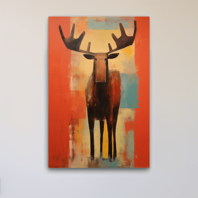 Expressionist Abstract Moose Portrait Painting - Vibrant Rustic Wildlife Wall Art
