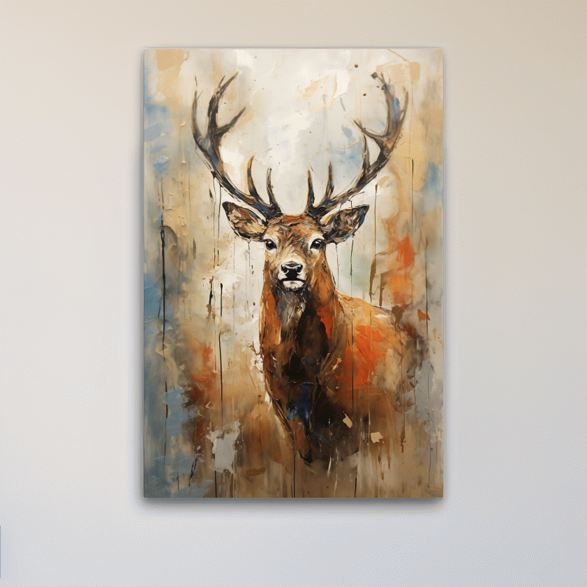 Deer buck painting, rustic impasto effect