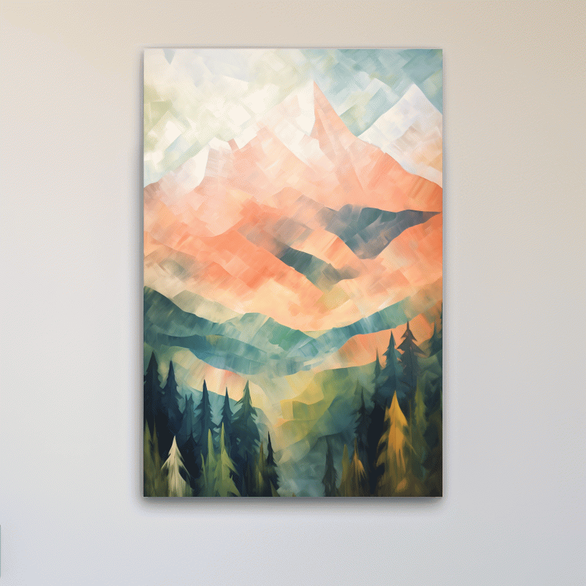 Colourful impressionism painting of alpine mountains, vibrant layered brush strokes
