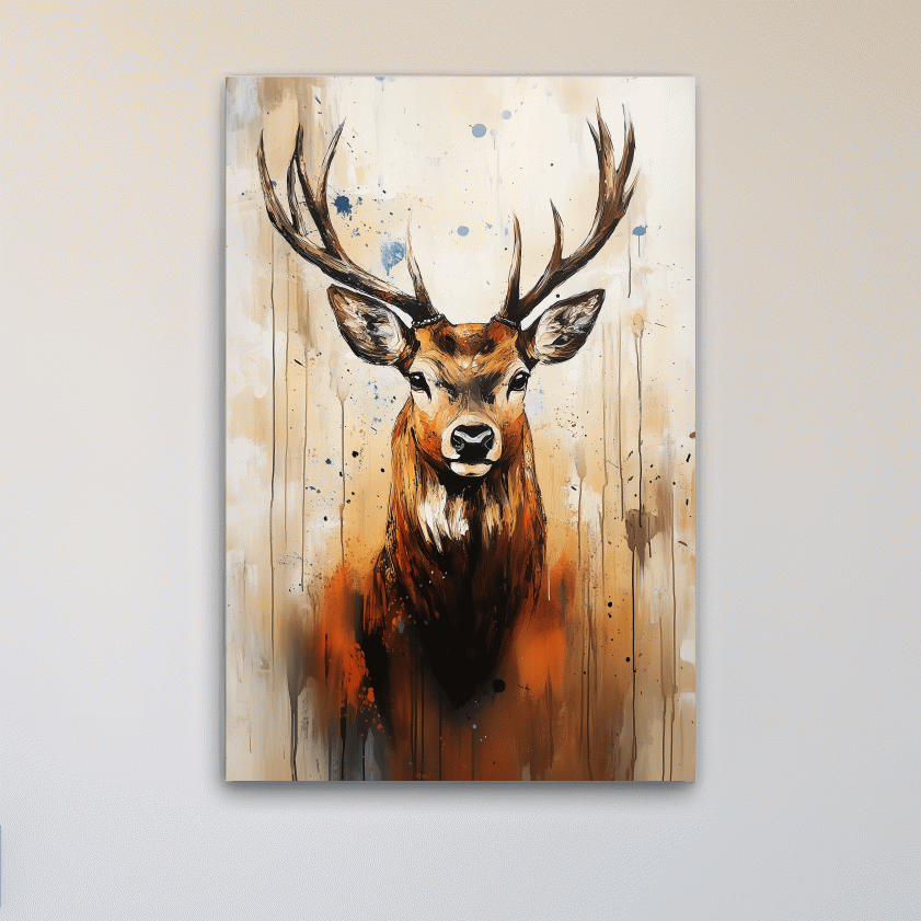 Impasto Style Deer Stag Portrait - Rustic Wildlife Wall Art