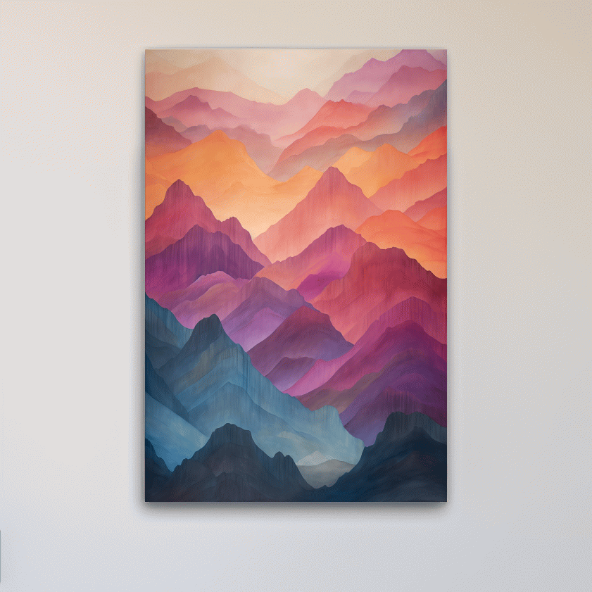 Vibrant Watercolor Layered Mountains - Abstract Sunset Landscape Wall Art
