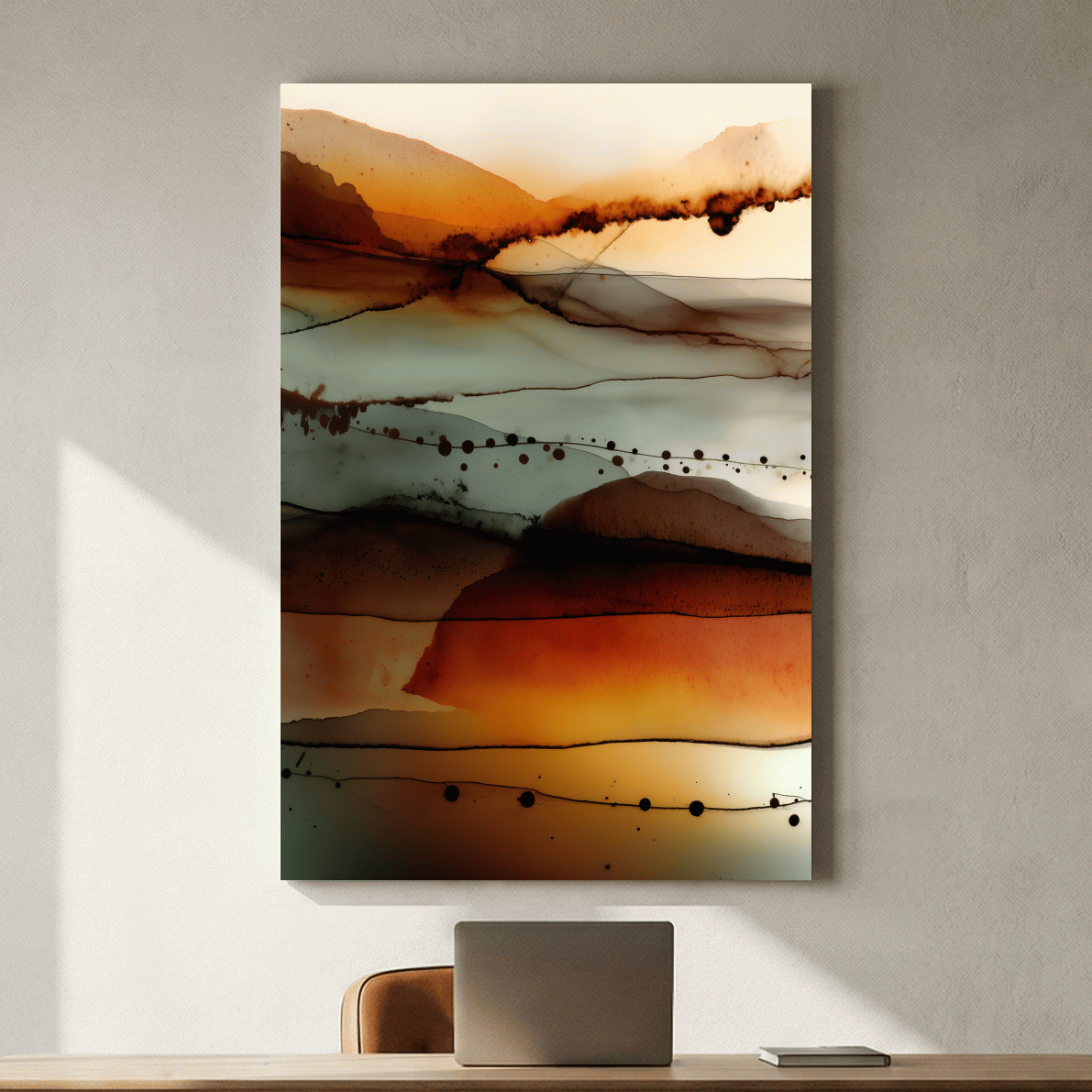 Moody Abstract Mountain Horizon Watercolor - Modern Landscape Wall Art