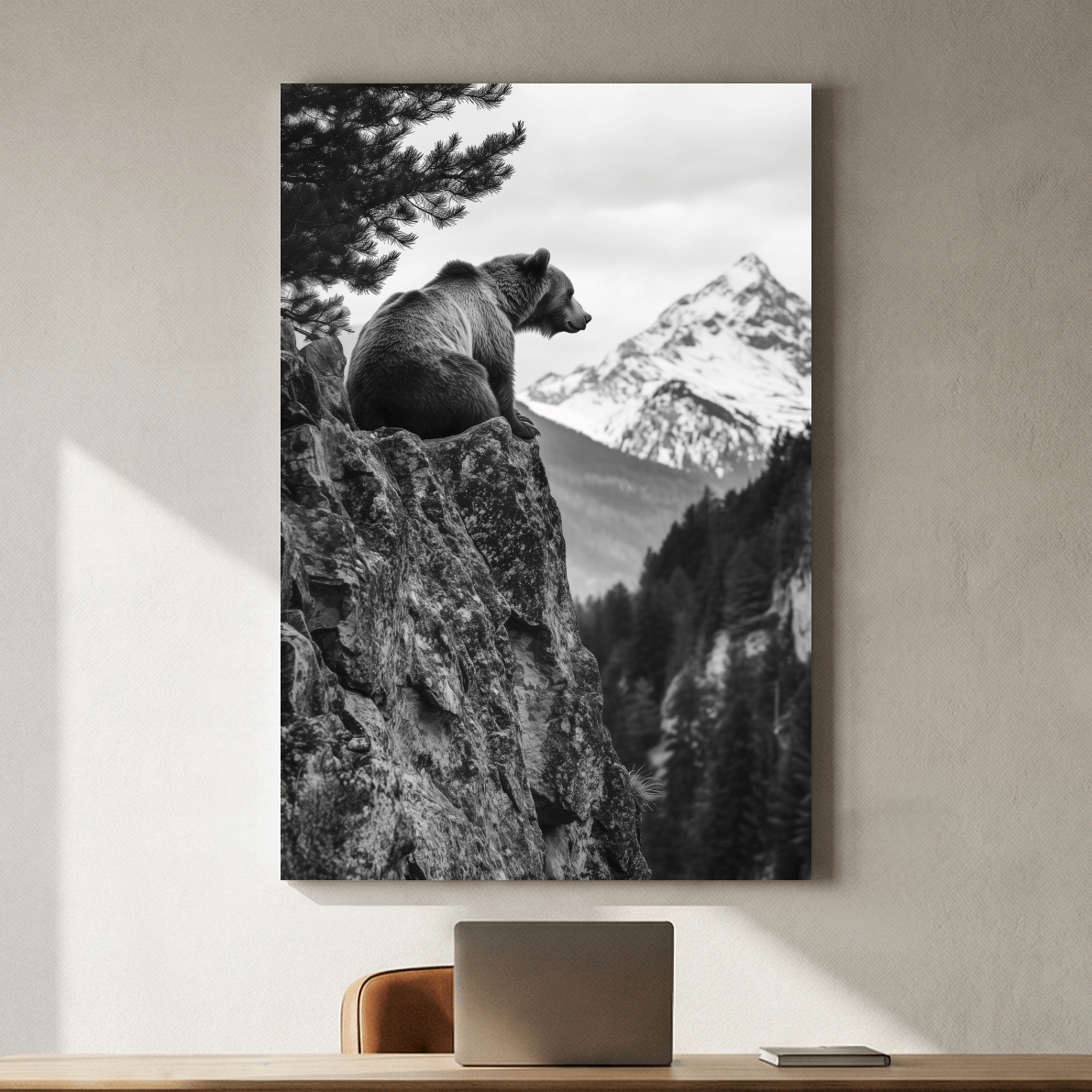 Black And White Grizzly Bear Photographic Artwork - Alpine Wildlife Wall Art
