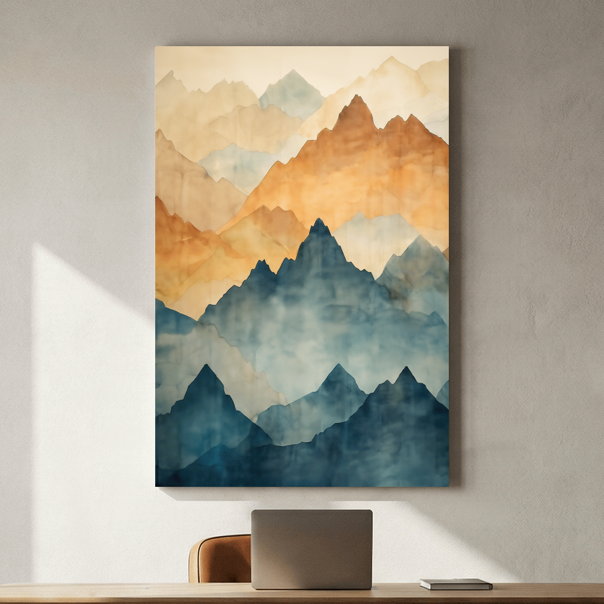Foggy Layered Mountain Watercolor Landscape - Abstract Wall Art