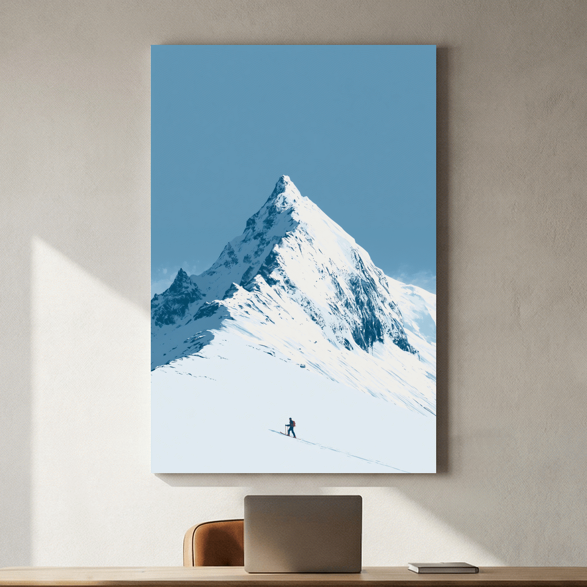 Snowy Alpine Peak Backcountry Skier - Minimalist Mountain Wall Art