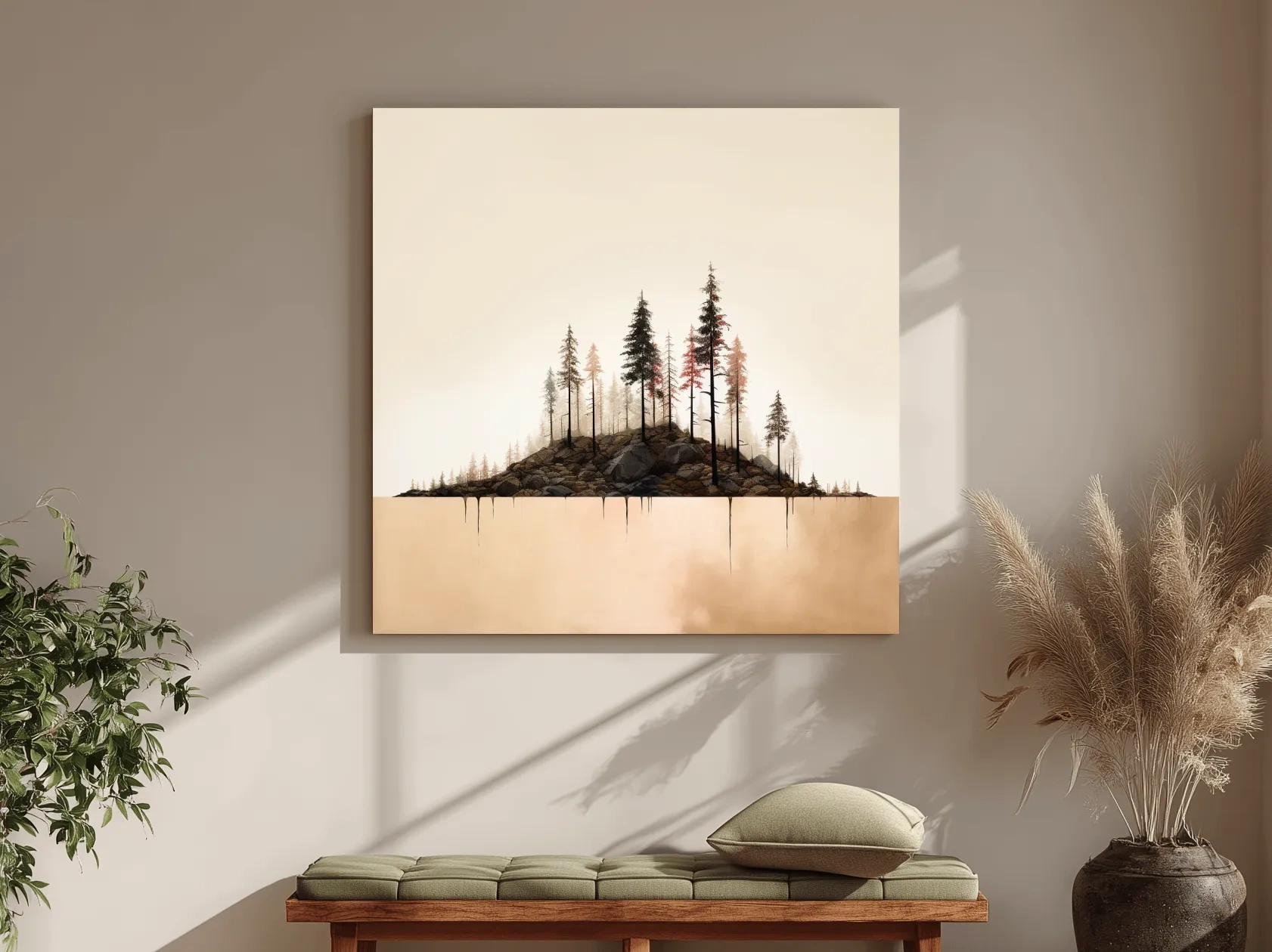 Minimalist Pine Forest Lake Illustration - Scandinavian Landscape Artwork