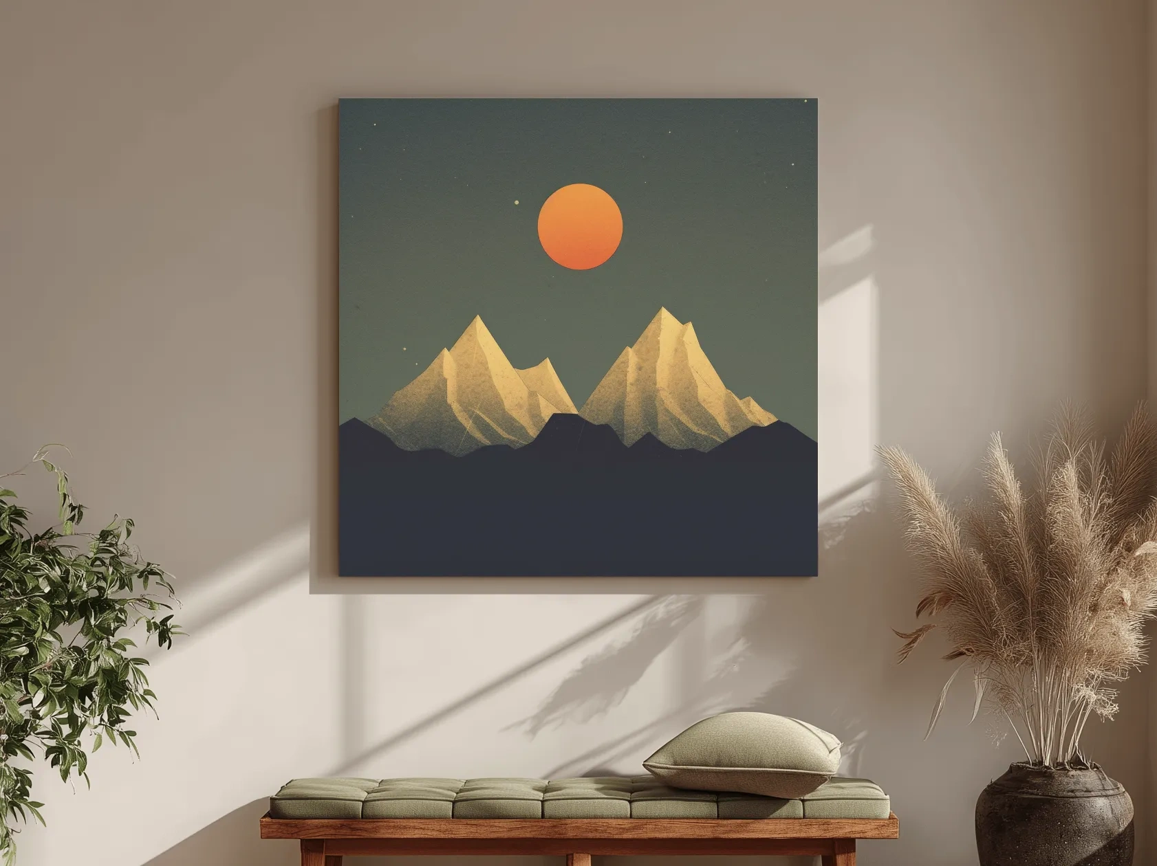 Minimalist Alpine Mountain Sunset - Mid Century Landscape Wall Art