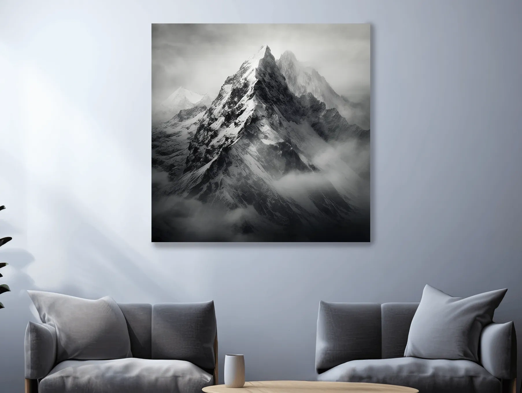 Moody Monochrome Snowcapped Mountain Peaks - Photographic Alpine Wall Art