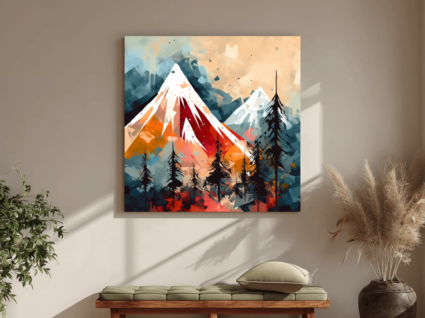 Rustic Abstract Mountain Peaks And Pine Forest - Landscape Wall Art