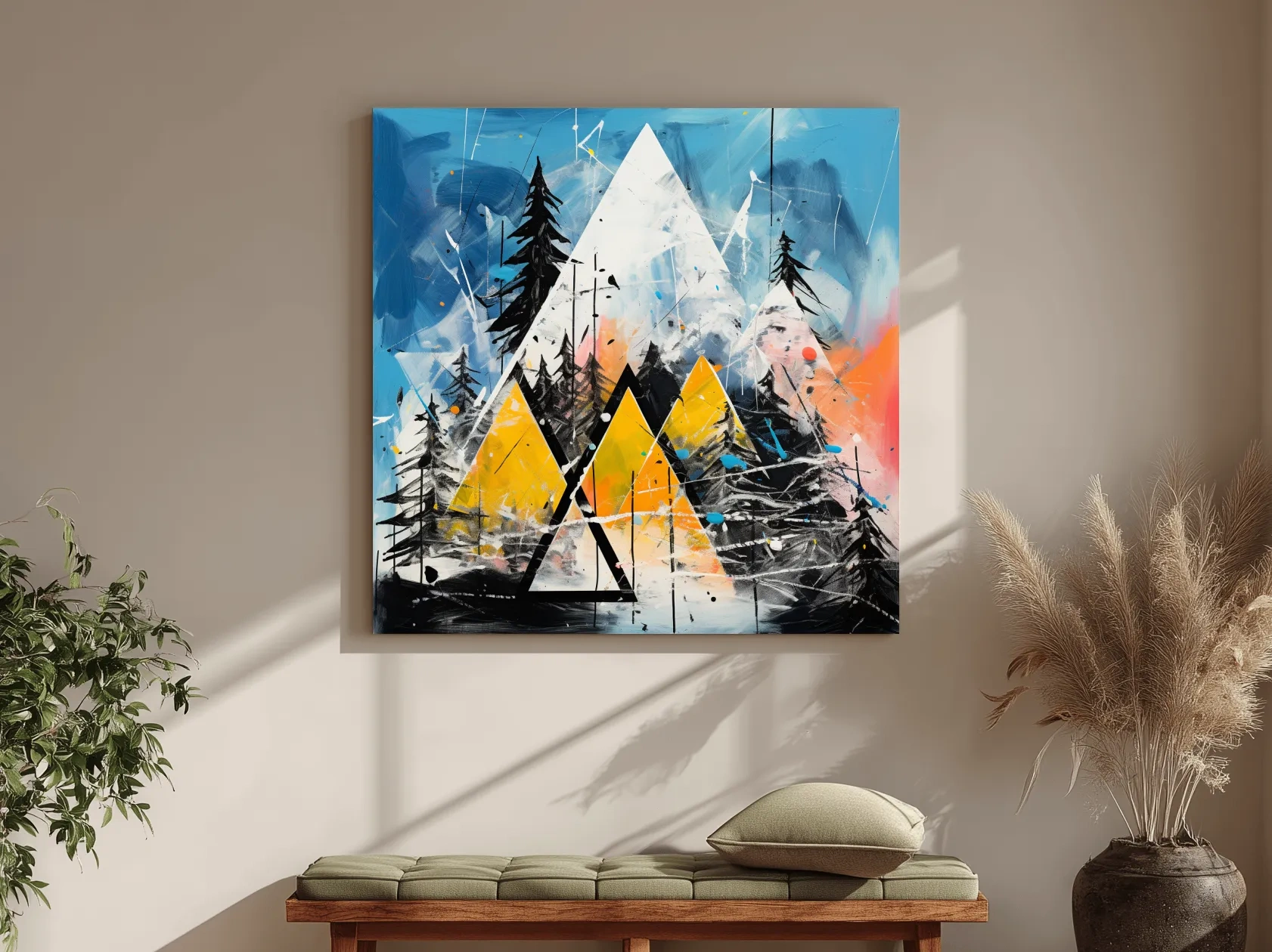Abstract Geometric Mountain Peaks - Vibrant Colorful Forest Wall Art