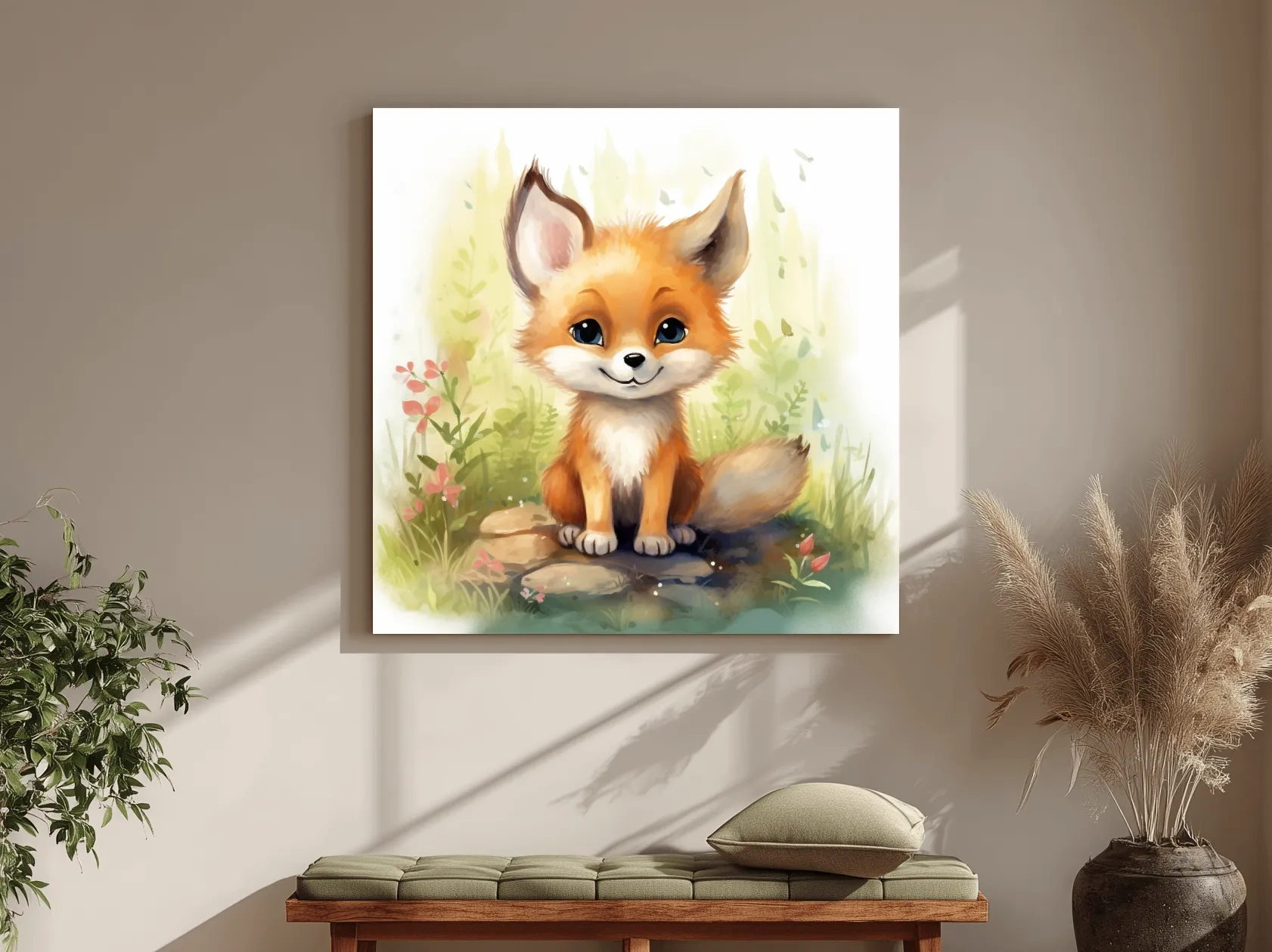 Cute Baby Fox Watercolor Illustration - Woodland Nursery Animal Wall Art