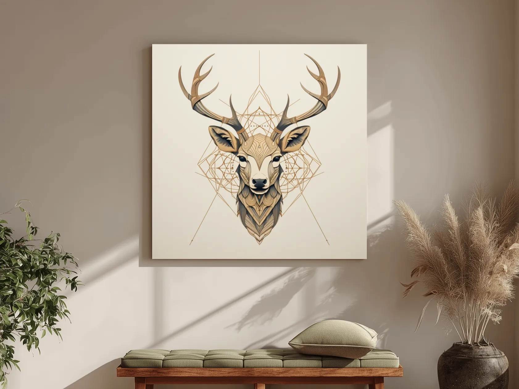 Geometric Deer Head Line Art - Tattoo Style Wildlife Wall Art
