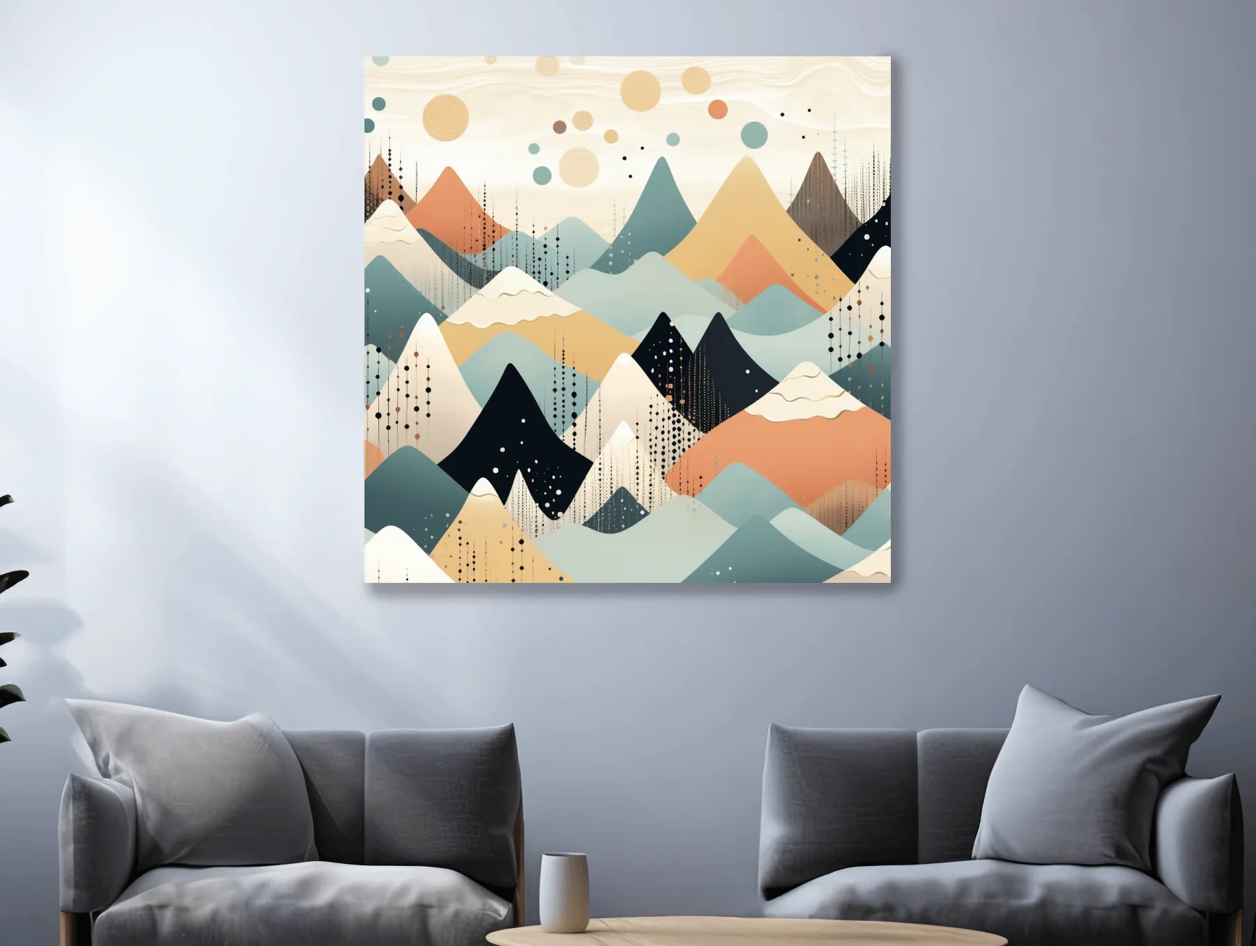 Abstract Pastel Geometric Mountain Landscape - Modern Bohemian Wall Art