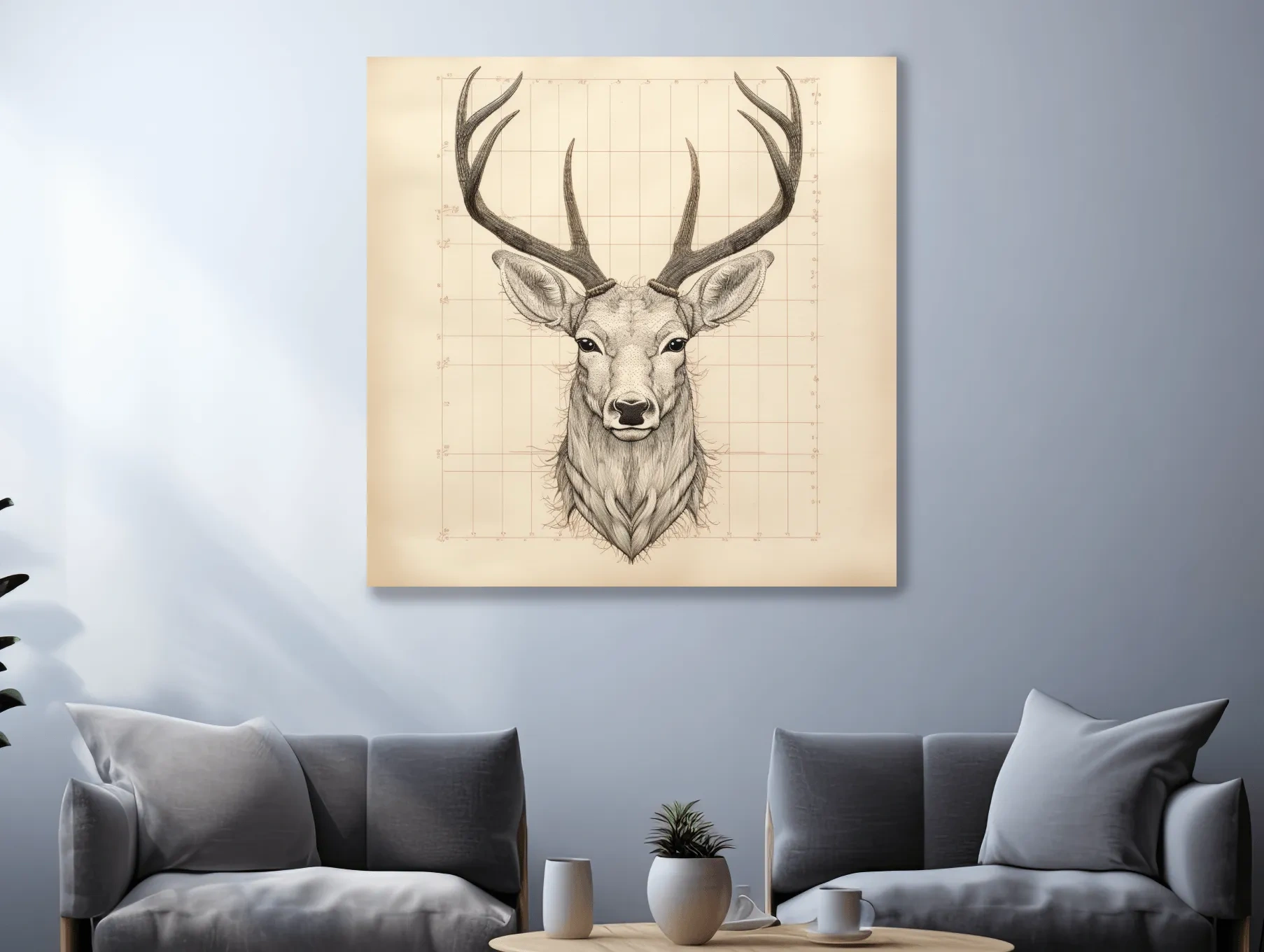 Vintage Deer Head Sketch Illustration - Rustic Wildlife Wall Art
