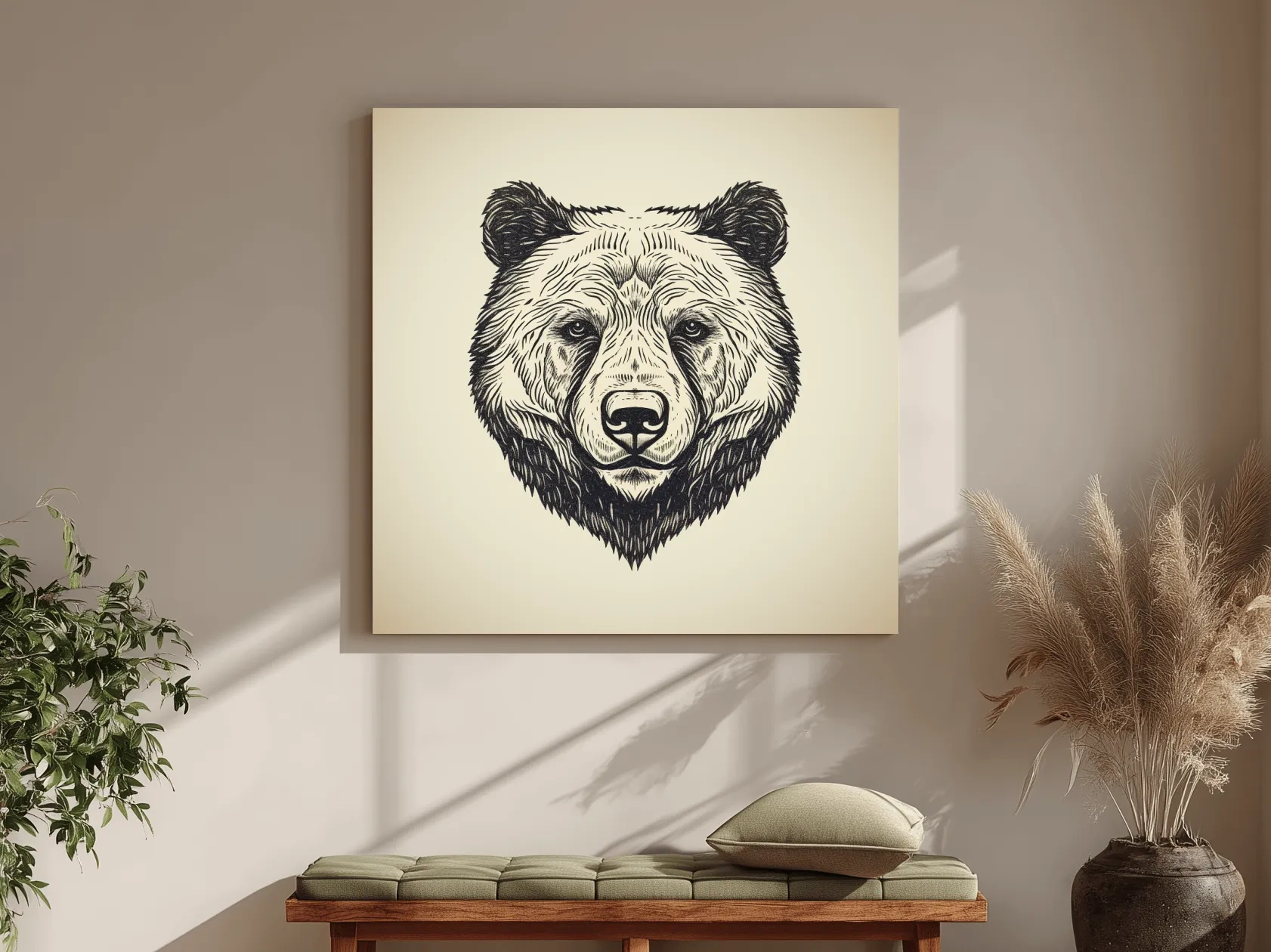 Vintage Grizzly Bear Line Drawing - Minimalist Wildlife Wall Art