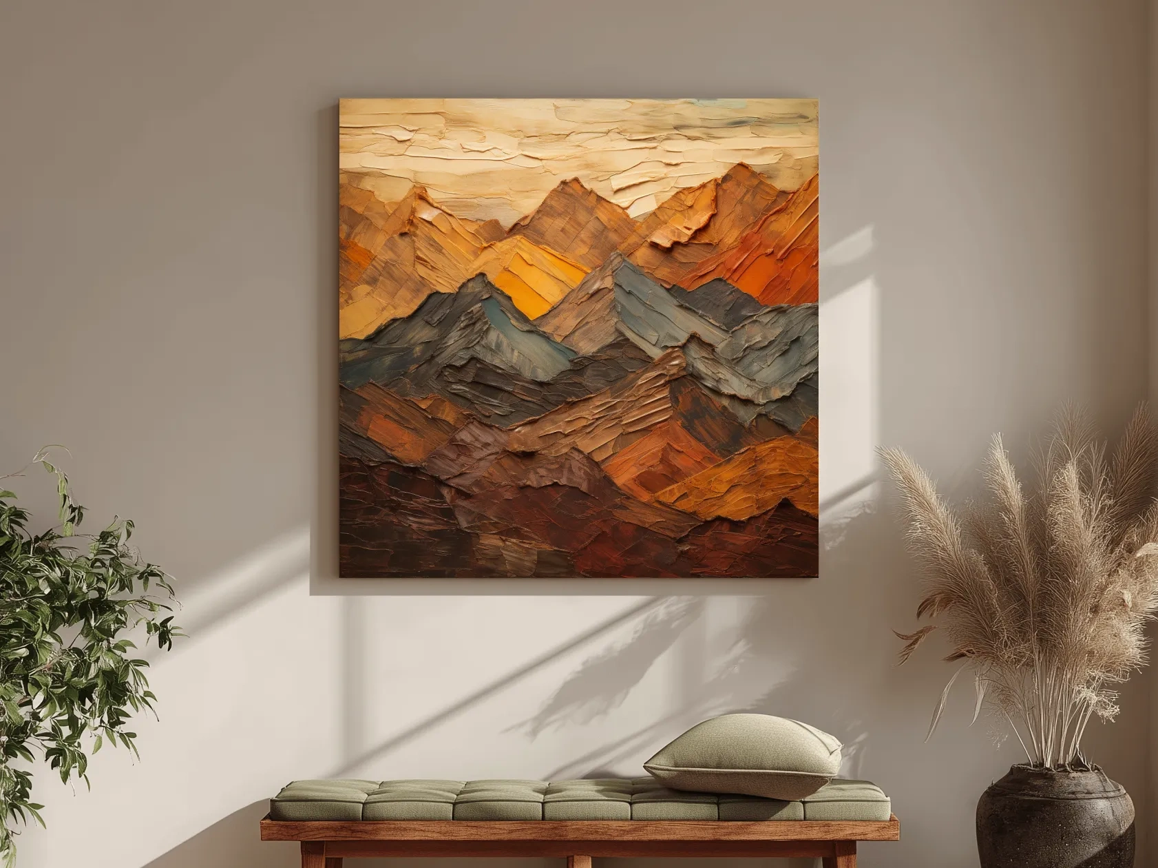 Textured Abstract Mountain Range Painting - Impasto Effect Rustic Landscape Wall Art