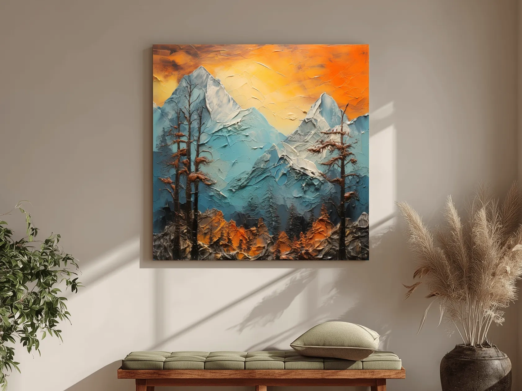 Abstract Alpine Mountains At Sunset - Impasto Effect Landscape Wall Art