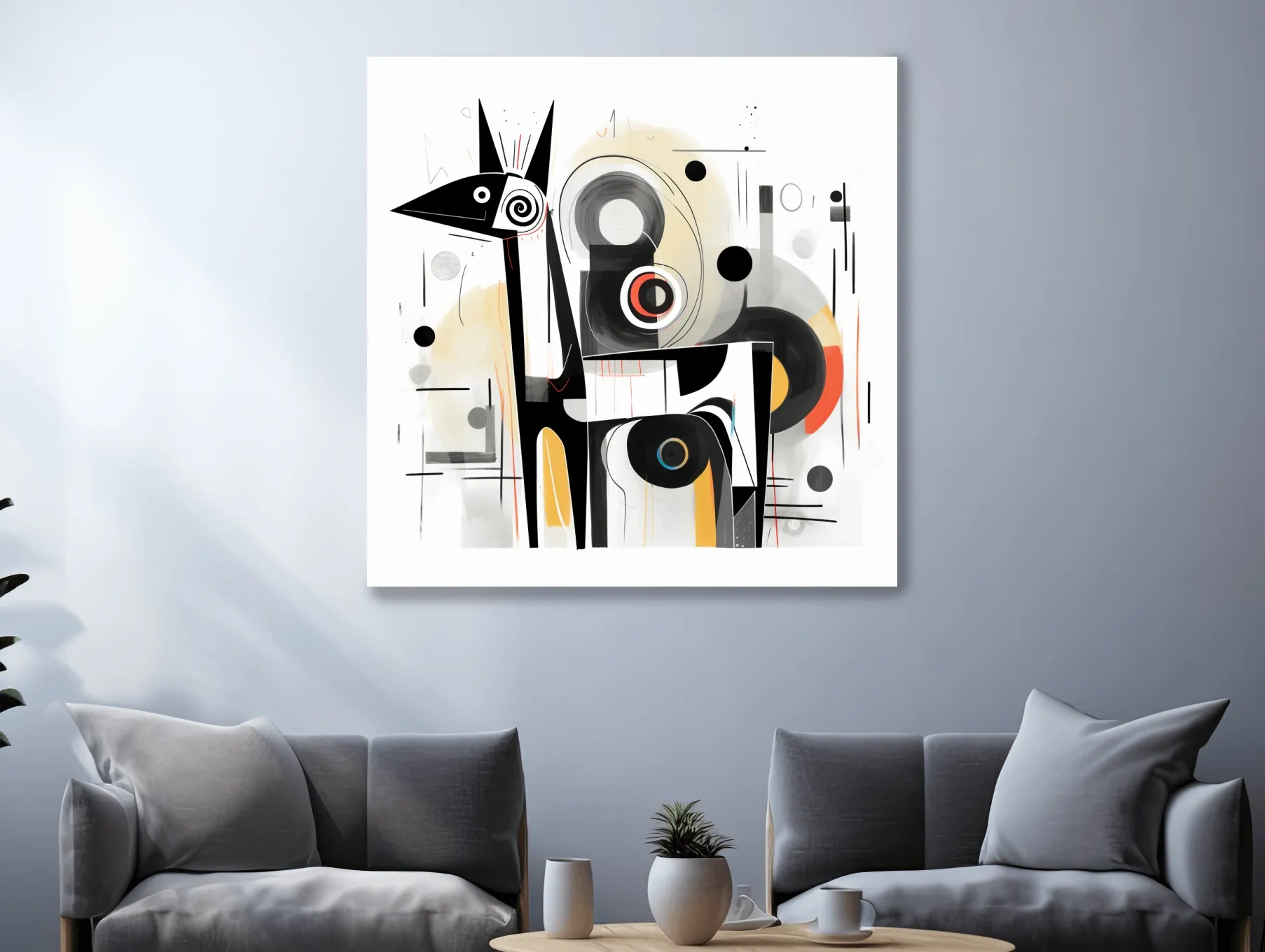 Abstract mid-century style painting of a geometric deer