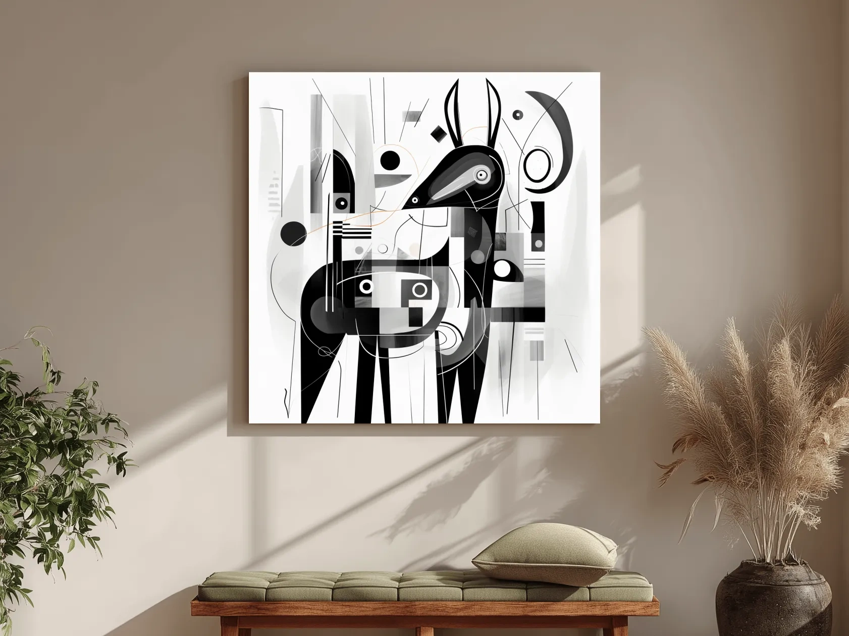 Abstract Geometric Deer Illustration - Mid Century Animal Wall Art