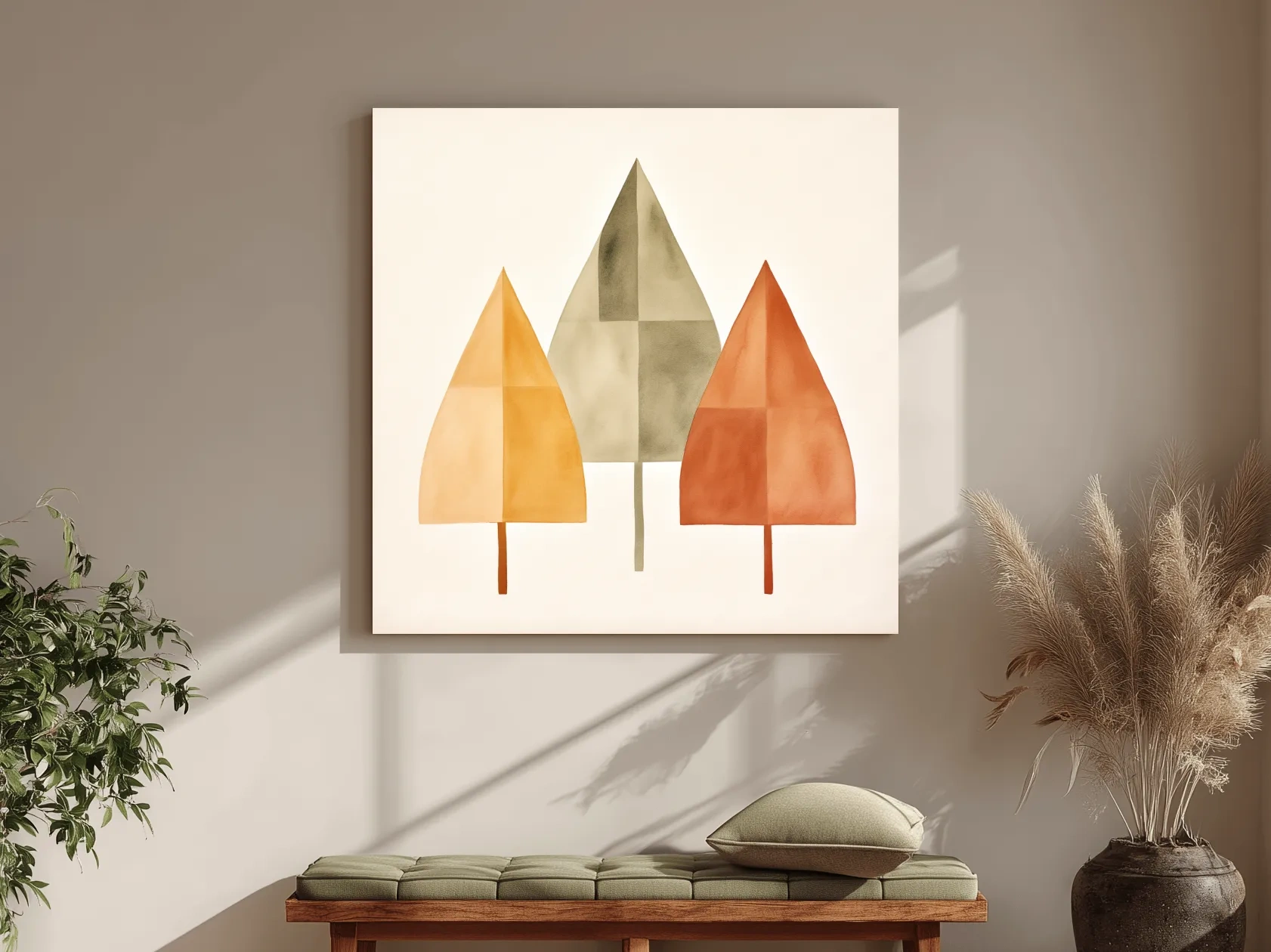 Minimalist Geometric Autumn Trees - Scandinavian Watercolor Forest Wall Art