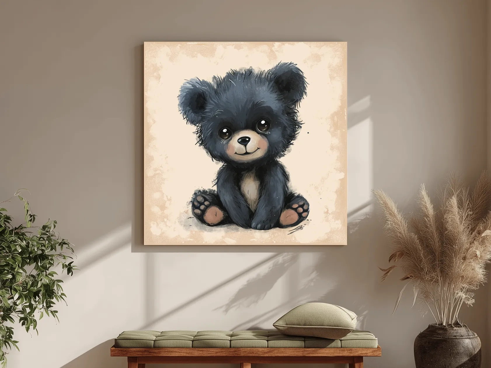 Cute Baby Bear Cub Painting - Whimsical Nursery Animal Wall Art