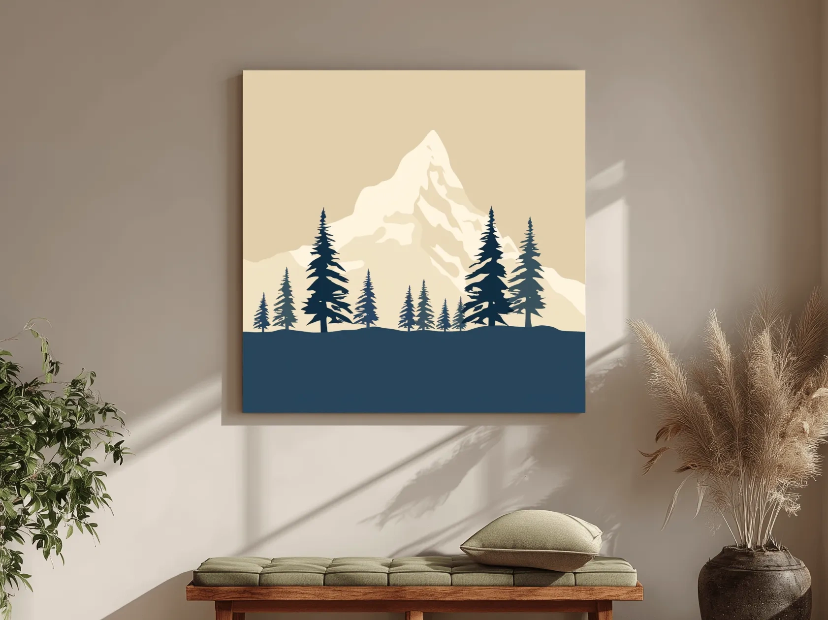 Minimalist Rustic Alpine Mountain Silhouette - Scandinavian Pine Forest Landscape Wall Art