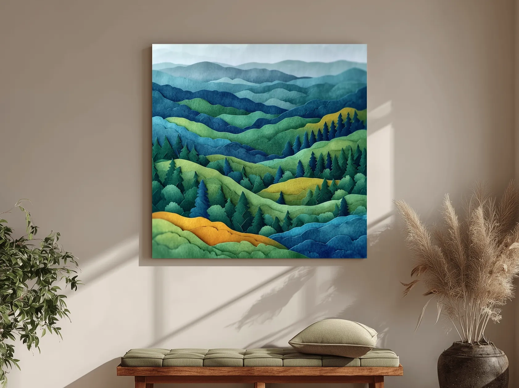 Layered Papercut Mountain Forest Landscape - 3D Effect Wall Art