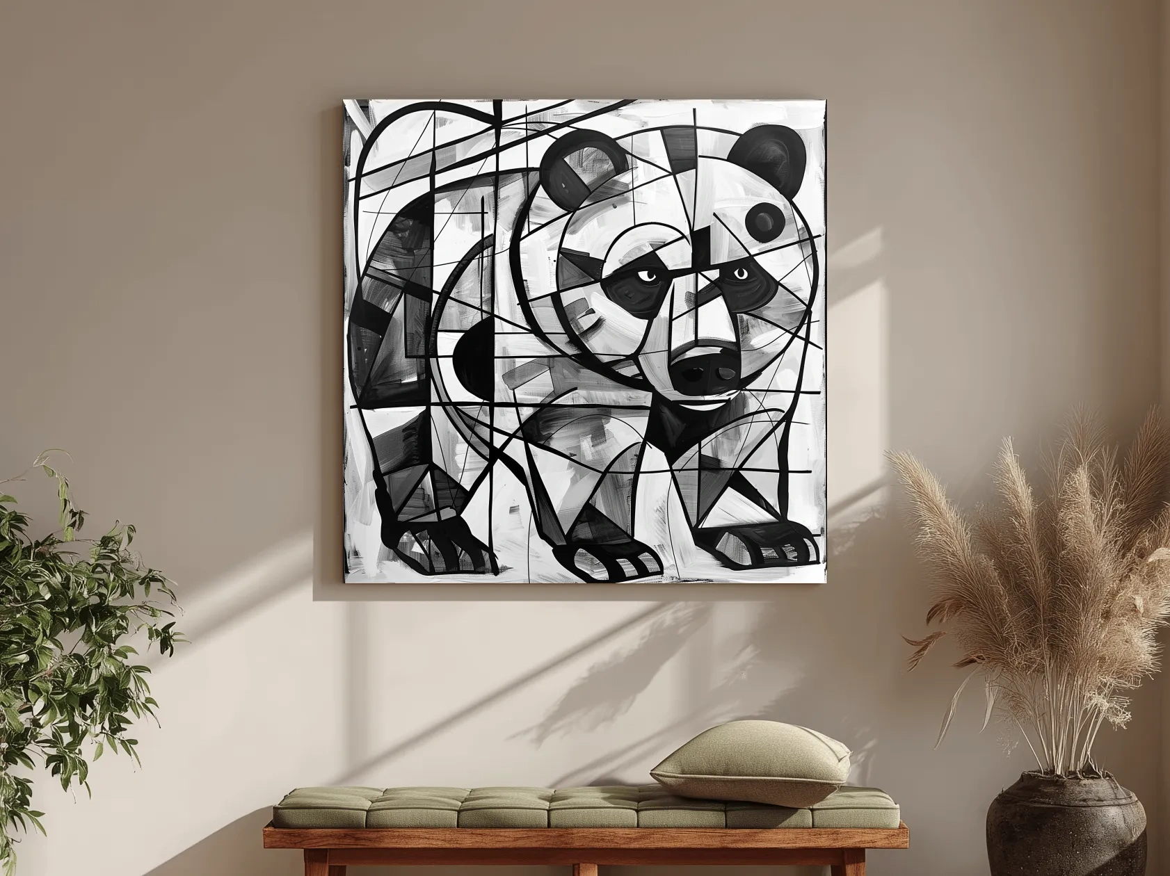 Abstract Cubism Bear Portrait Painting - Modern Wildlife Wall Art