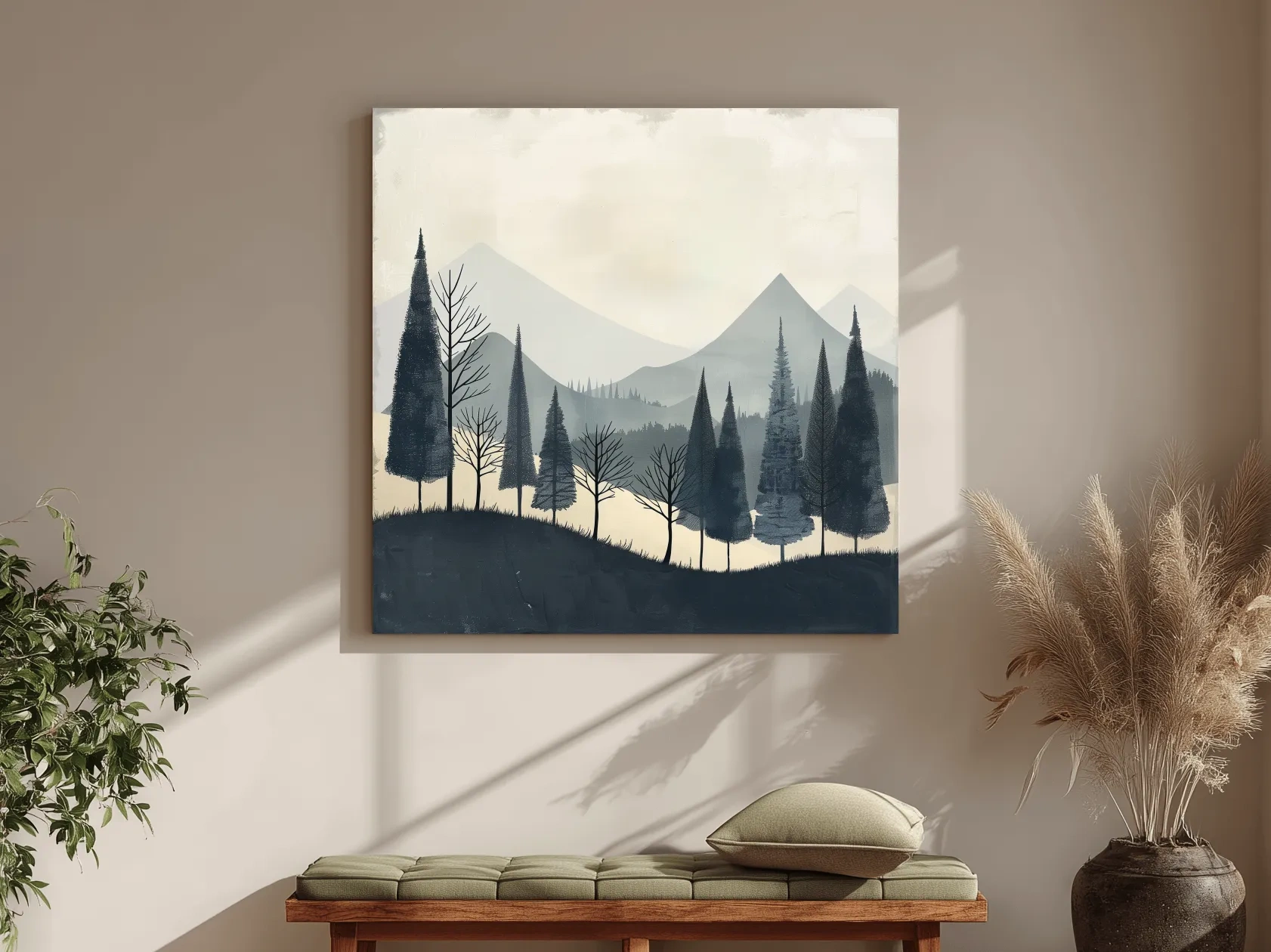 Minimalist Nordic Mountain Forest Landscape - Serene Scandinavian Nature Wall Art