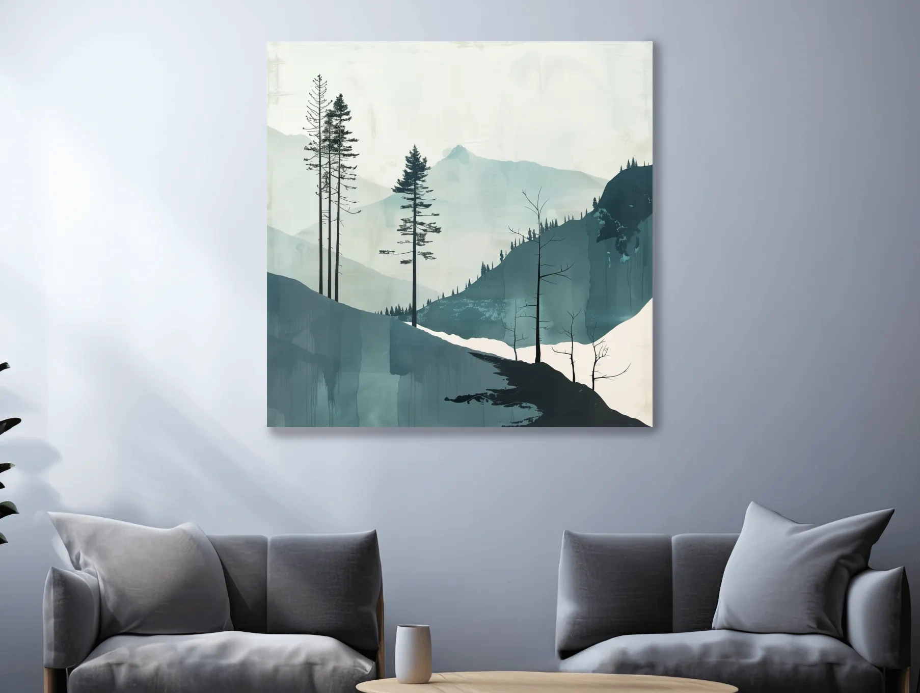 Minimalist Nordic Forest Artwork - Scandinavian Alpine Mountain Wall Art