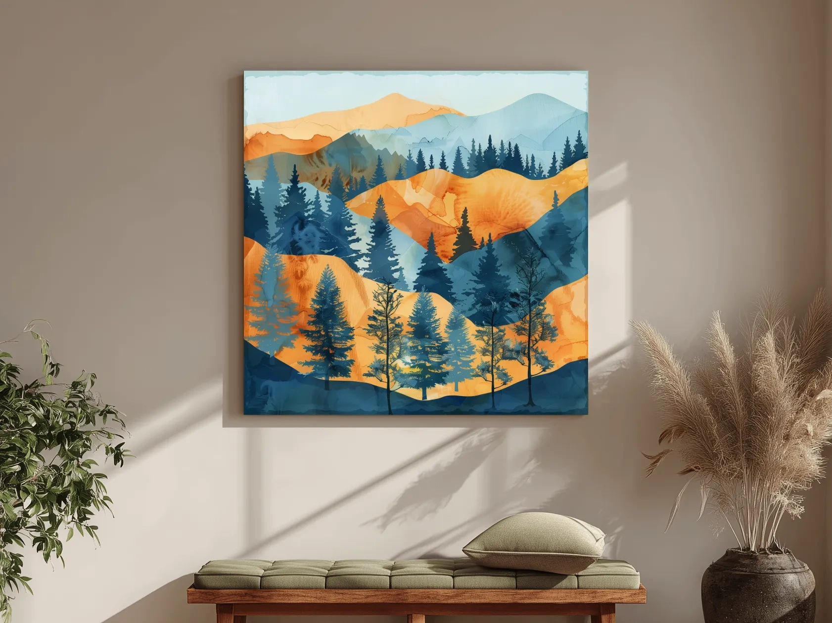 Abstract Alpine Mountain Forest Landscape - Modern Watercolor Style Wall Art