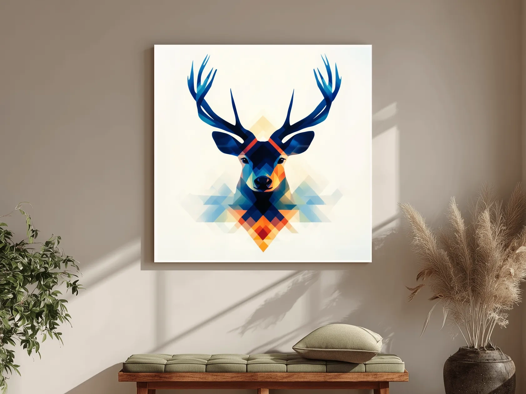 Geometric Stag Head Illustration - Colorful Abstract Wildlife Wall Art