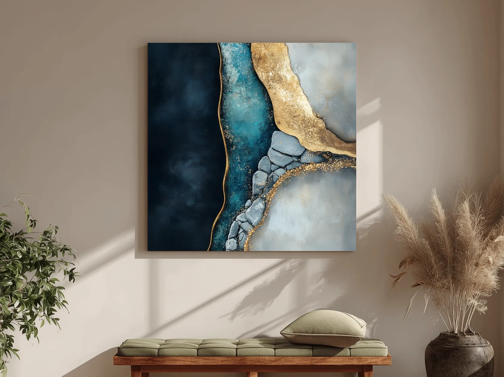 Luxe Gold Abstract Geode River - Modern Resin Style Wall Art