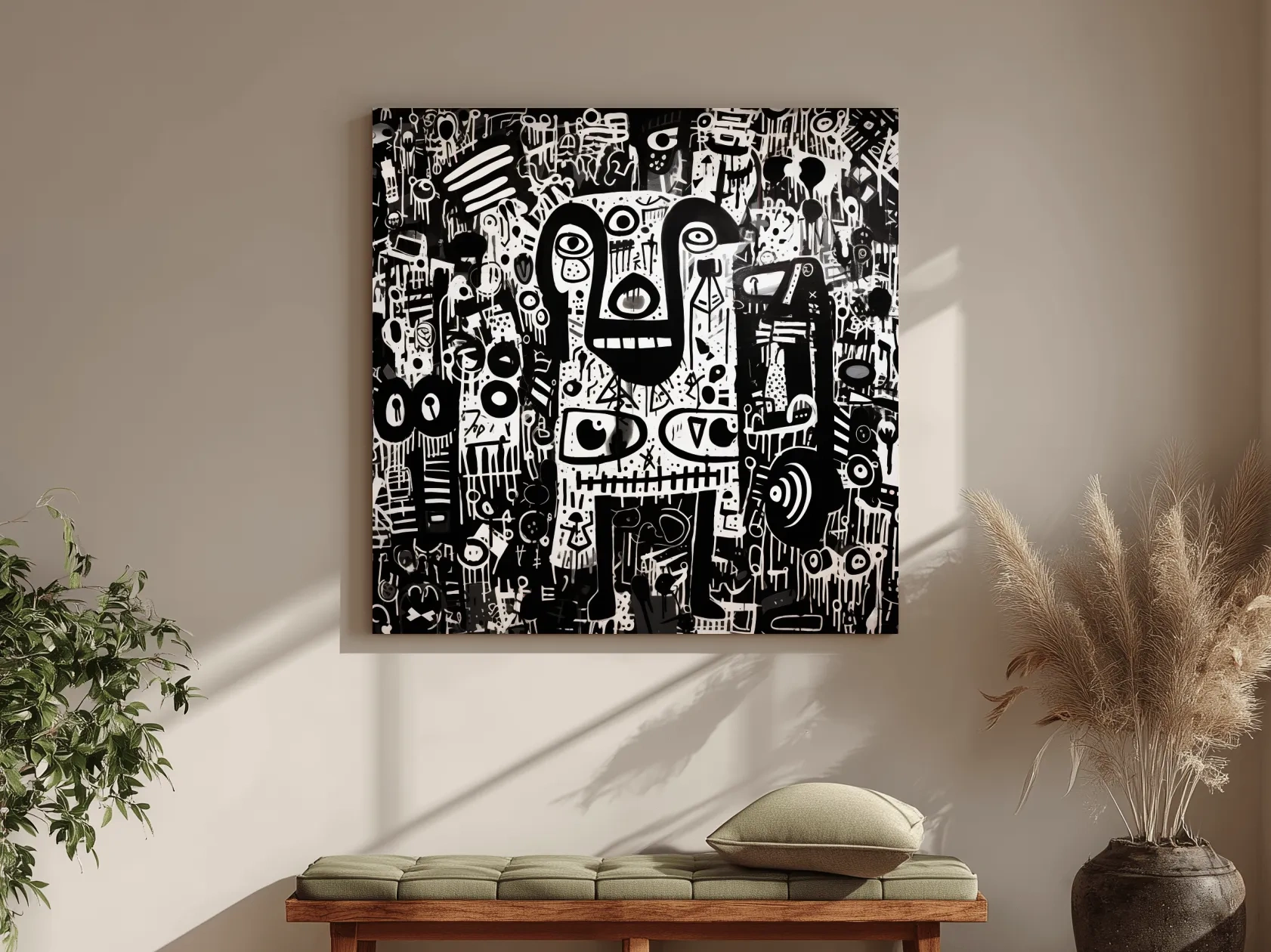 Black And White Abstract Graffiti Bear - Urban Street Art Wall Artwork