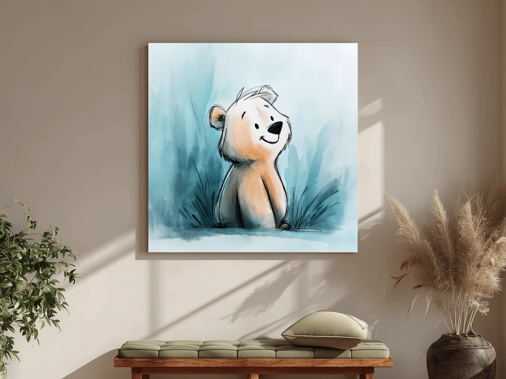 Cute Watercolor Bear Cub Illustration - Whimsical Nursery Animal Wall Art