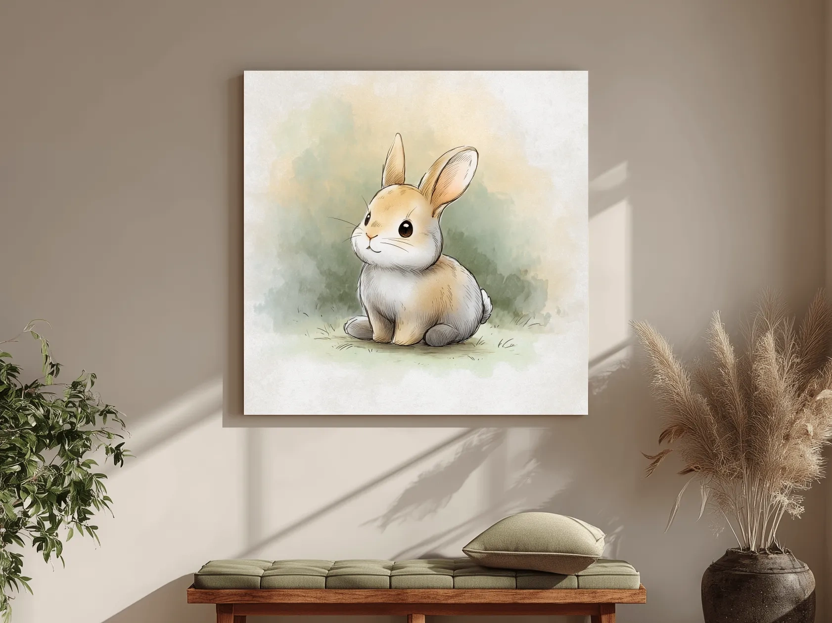 Cute Baby Bunny Watercolor Illustration - Whimsical Nursery Animal Wall Art