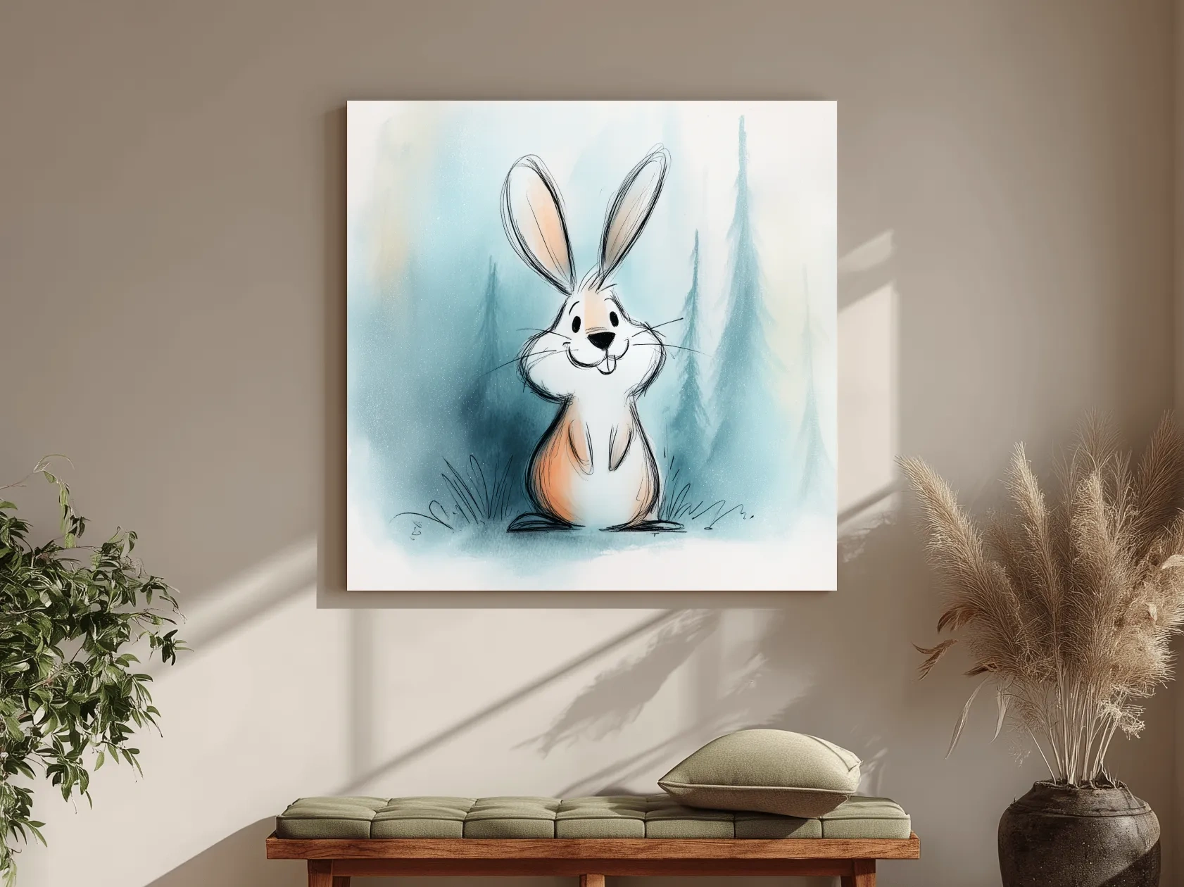 Cute Watercolor Bunny Illustration - Whimsical Woodland Nursery Wall Art