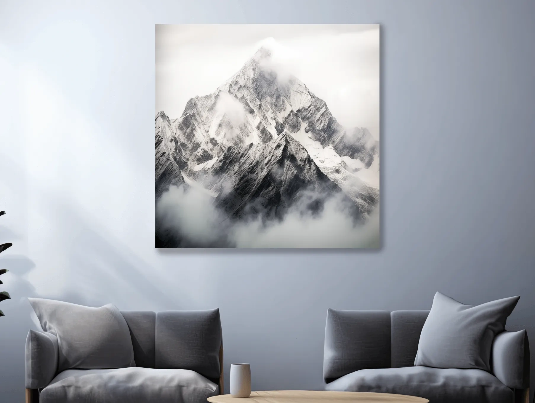 Snowcapped Alpine Peak Photography - Monochrome Mountain Wall Art