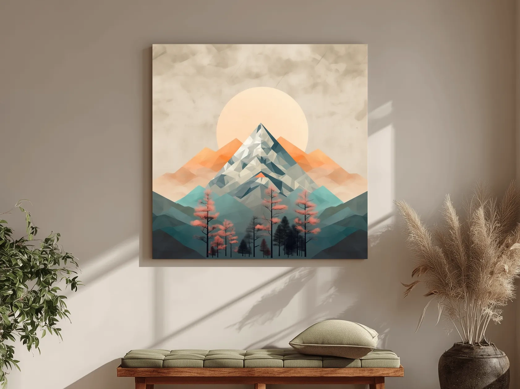 Minimalist Alpine Mountain Sunrise Artwork - Modern Landscape Wall Art