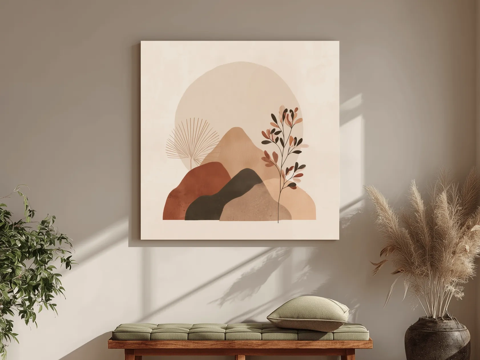 Boho Abstract Mountain Silhouette - Neutral Terracotta Botanical Wall Art