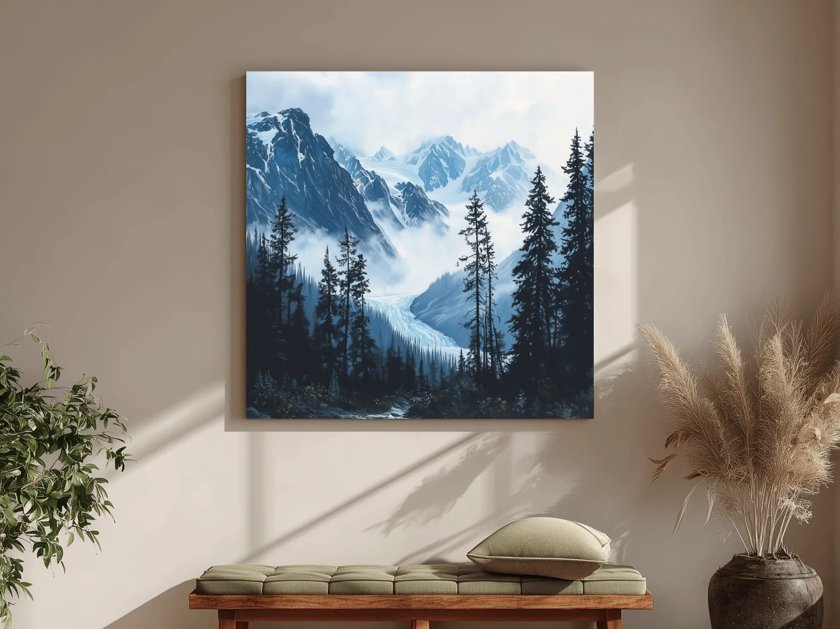 Misty Alpine Glacier Valley Landscape - Moody Mountain Forest Wall Art
