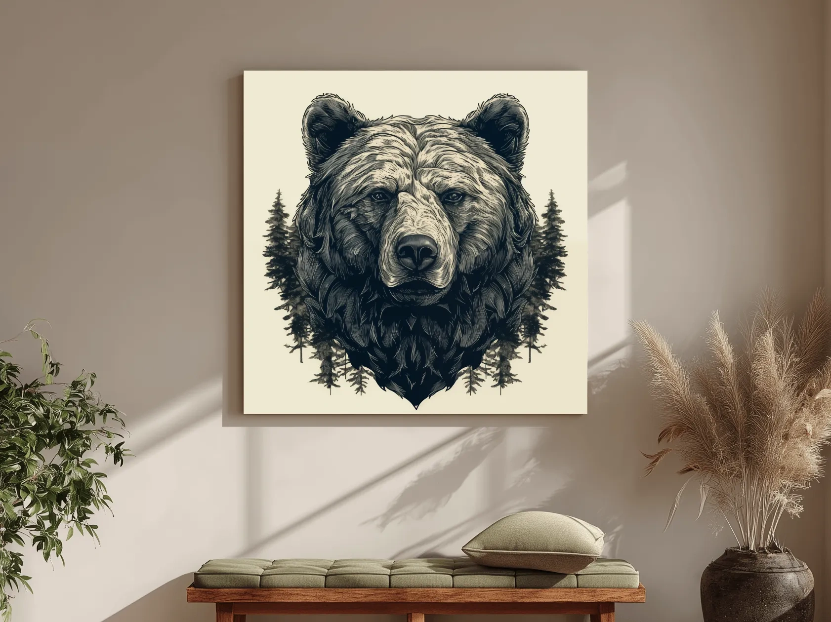 Grizzly Bear Portrait Illustration Artwork - Vintage Wilderness Forest Wall Art