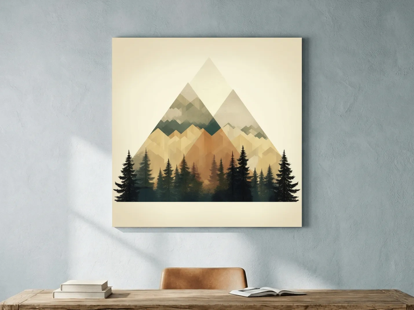 Geometric Mountain Peaks With Pine Forest - Minimalist Scandinavian Alpine Artwork