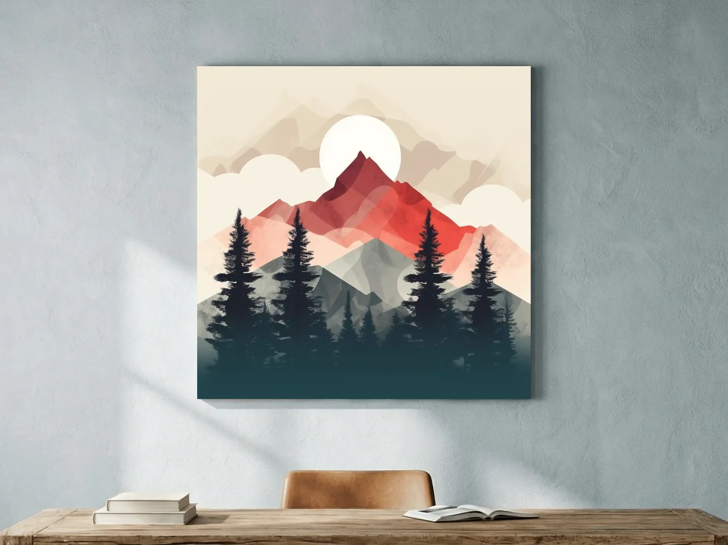 Minimal Alpine Mountain Sunrise - Pine Forest Wall Art