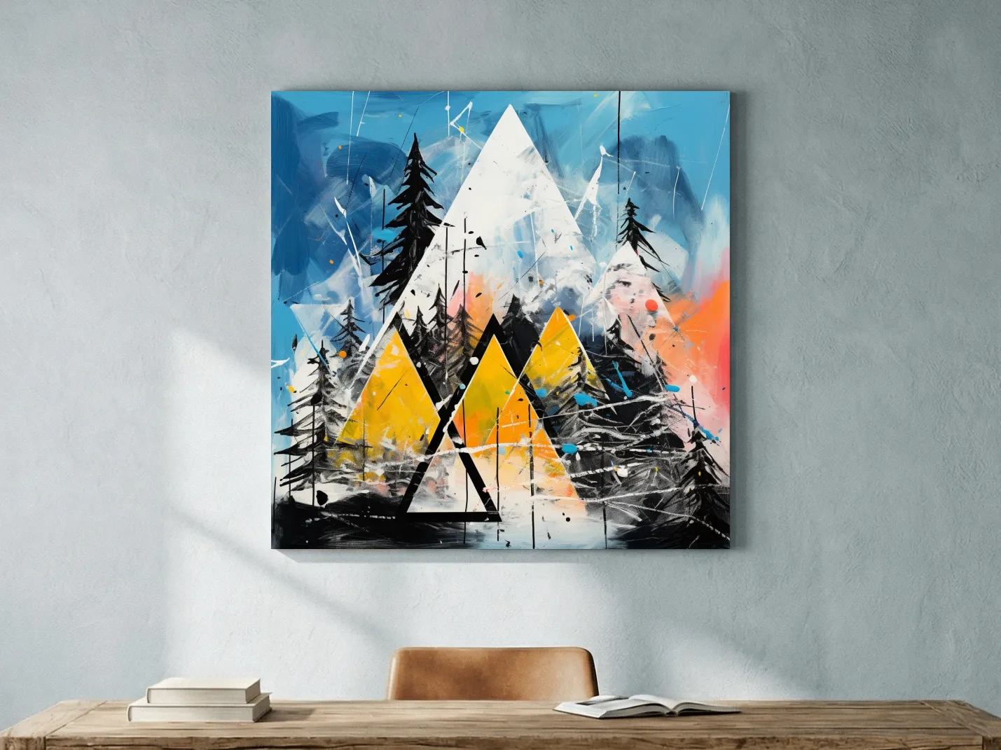 Abstract Geometric Mountain Peaks - Vibrant Colorful Forest Wall Art